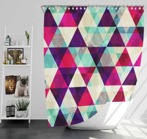 Purple Red Pink Blue Triangle On White Shower Curtain