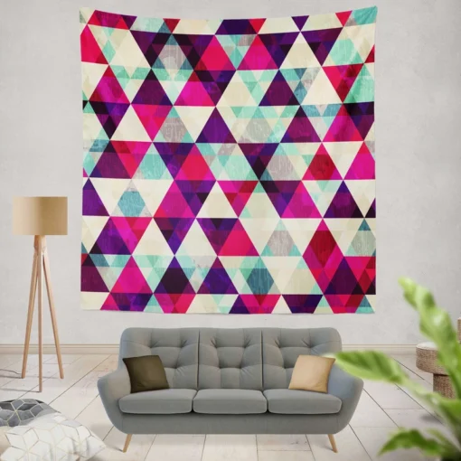 Purple Red Pink Blue Triangle On White Wall Tapestry