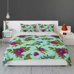 Purple Rosa Canina Floral Pattern Bedding Set 1