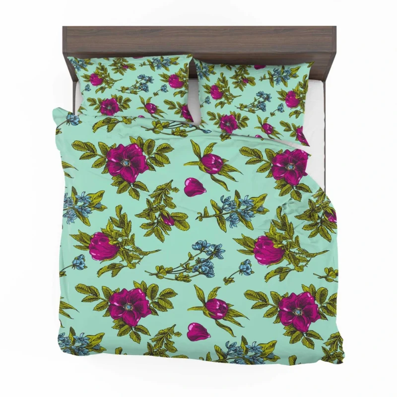 Purple Rosa Canina Floral Pattern Bedding Set 2