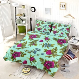 Purple Rosa Canina Floral Pattern Bedding Set