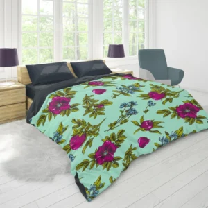 Purple Rosa Canina Floral Pattern Duvet Cover 1