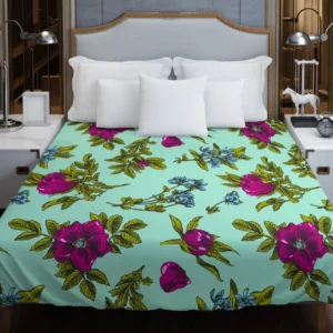 Purple Rosa Canina Floral Pattern Duvet Cover