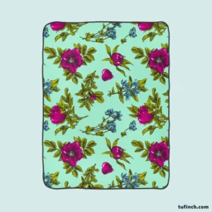 Purple Rosa Canina Floral Pattern Fleece Blanket 1