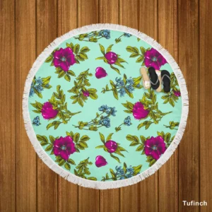 Purple Rosa Canina Floral Pattern Round Beach Towel