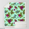 Purple Rosa Canina Floral Pattern Sherpa Fleece Blanket