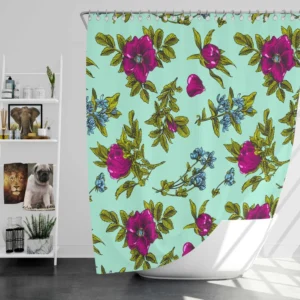 Purple Rosa Canina Floral Pattern Shower Curtain