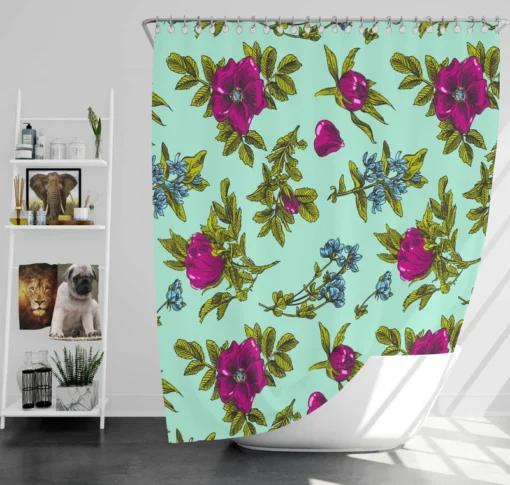 Purple Rosa Canina Floral Pattern Shower Curtain