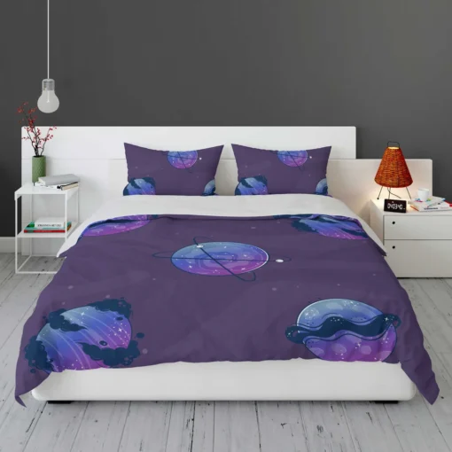 Purple Theme Saturn Planets Bedding Set 1