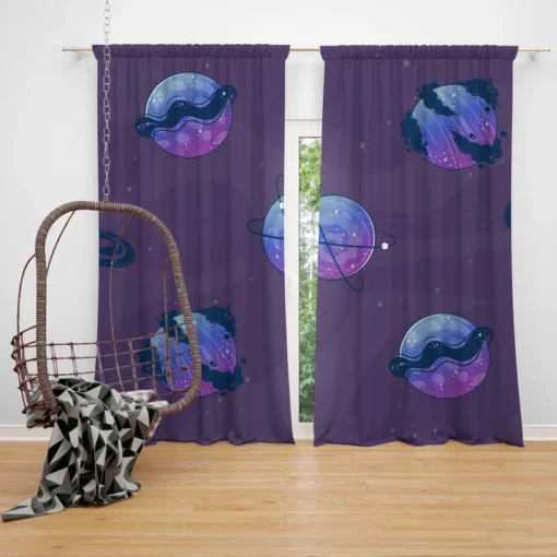 Purple Theme Saturn Planets Curtain