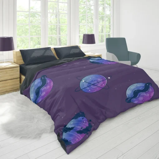 Purple Theme Saturn Planets Duvet Cover 1