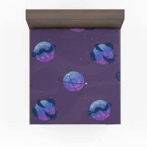 Purple Theme Saturn Planets Fitted Sheet