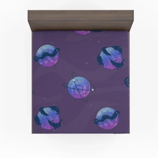 Purple Theme Saturn Planets Fitted Sheet