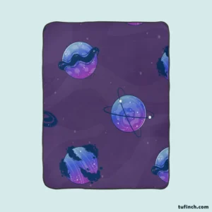 Purple Theme Saturn Planets Fleece Blanket 1