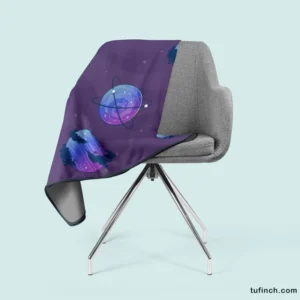 Purple Theme Saturn Planets Fleece Blanket 2