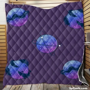 Purple Theme Saturn Planets Quilt Blanket