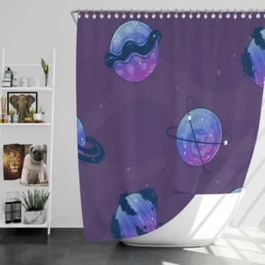 Purple Theme Saturn Planets Shower Curtain