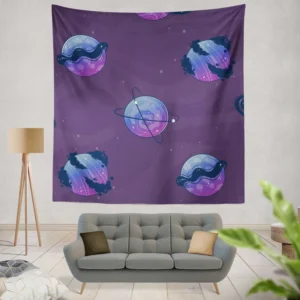 Purple Theme Saturn Planets Wall Tapestry