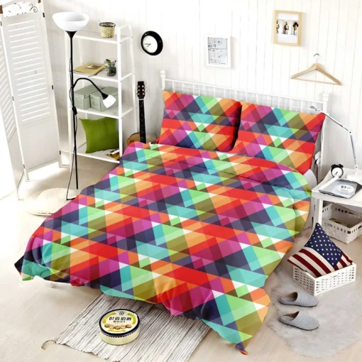 Rainbow Color Blurry Triangle Bedding Set