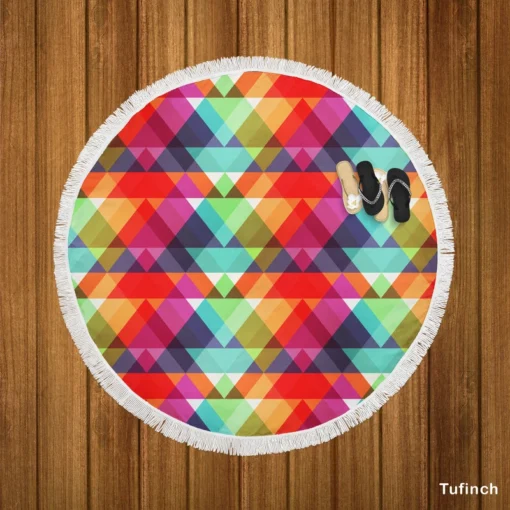 Rainbow Color Blurry Triangle Round Beach Towel