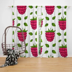 Raspberry And Leaves Pattern Curtain