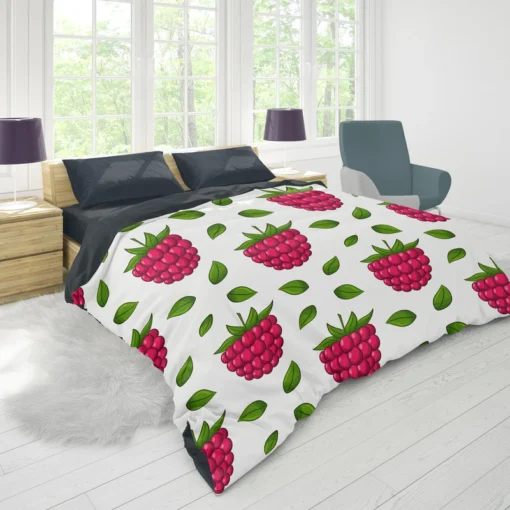 Raspberry And Leaves Pattern Duvet Cover 1