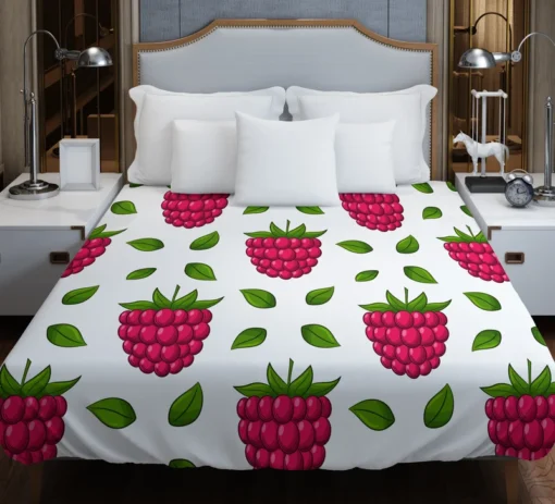 Raspberry And Leaves Pattern Duvet Cover