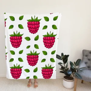 Raspberry And Leaves Pattern Fleece Blanket