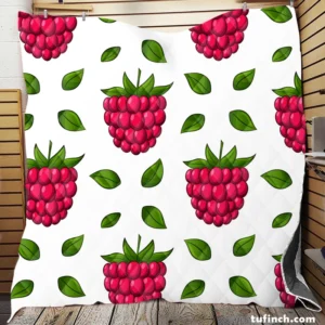 Raspberry And Leaves Pattern Quilt Blanket