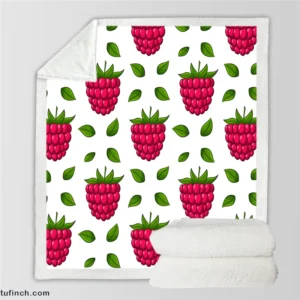 Raspberry And Leaves Pattern Sherpa Fleece Blanket