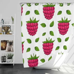 Raspberry And Leaves Pattern Shower Curtain