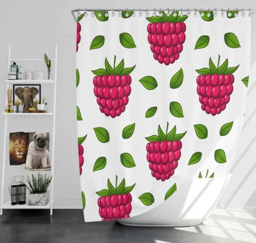 Raspberry And Leaves Pattern Shower Curtain