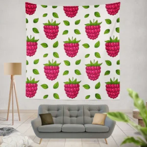 Raspberry And Leaves Pattern Wall Tapestry