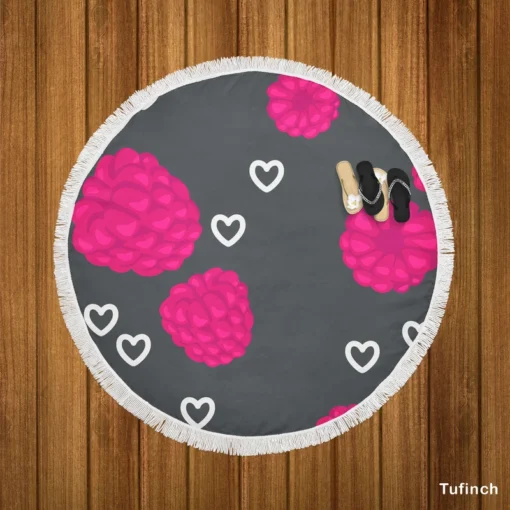 Raspberry Love Pattern Round Beach Towel