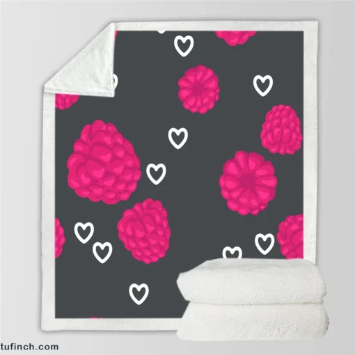 Raspberry Love Pattern Sherpa Fleece Blanket