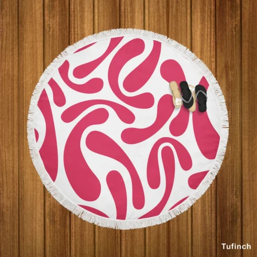 Raspberry Pink Swirl Design Round Beach Towel