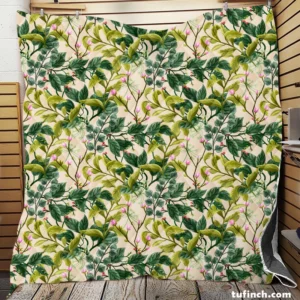 Realistic Flower Leaves Background Quilt Blanket