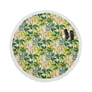 Realistic Flower Leaves Background Round Beach Towel