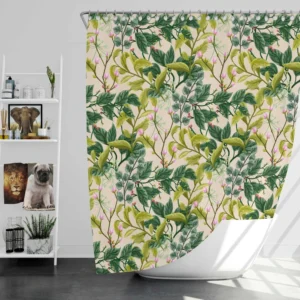 Realistic Flower Leaves Background Shower Curtain