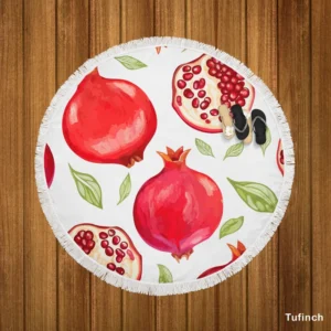 Realistic Pomegranate Fruit Print Round Beach Towel