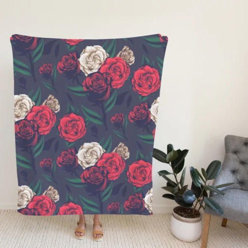 Realistic Roses Print Fleece Blanket