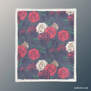 Realistic Roses Print Sherpa Fleece Blanket 1