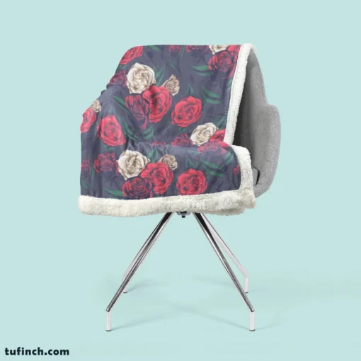 Realistic Roses Print Sherpa Fleece Blanket 2