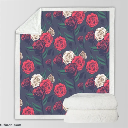 Realistic Roses Print Sherpa Fleece Blanket