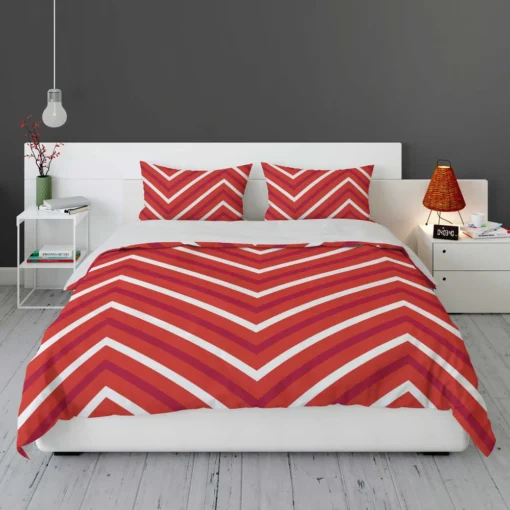 Red And White Chevron Bedding Set 1