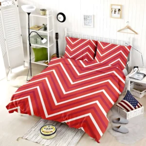 Red And White Chevron Bedding Set