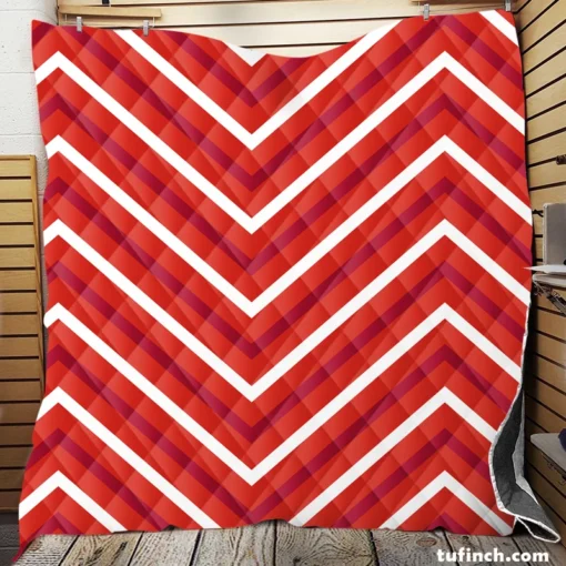 Red And White Chevron Quilt Blanket