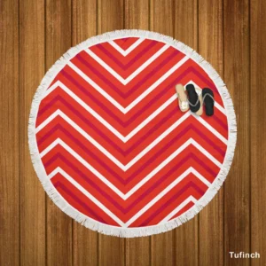 Red And White Chevron Round Beach Towel