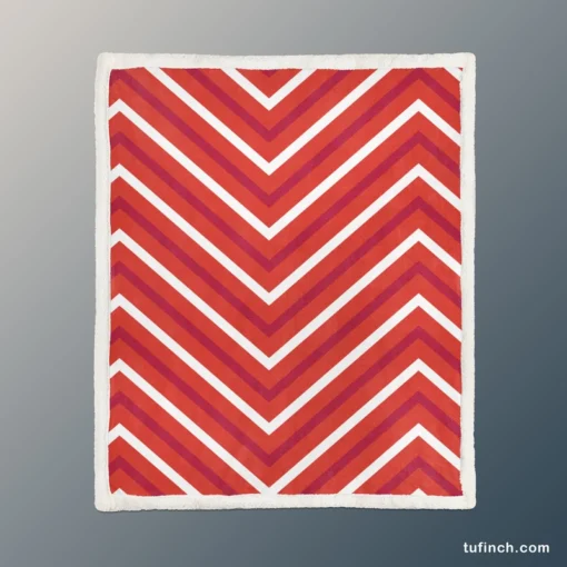 Red And White Chevron Sherpa Fleece Blanket 1