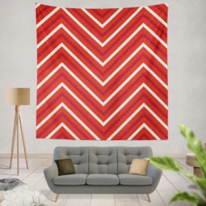 Red And White Chevron Wall Tapestry